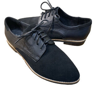 Ellos Womens 10.5 M Lace Up Oxford Solid Black Suede Leather Shoes